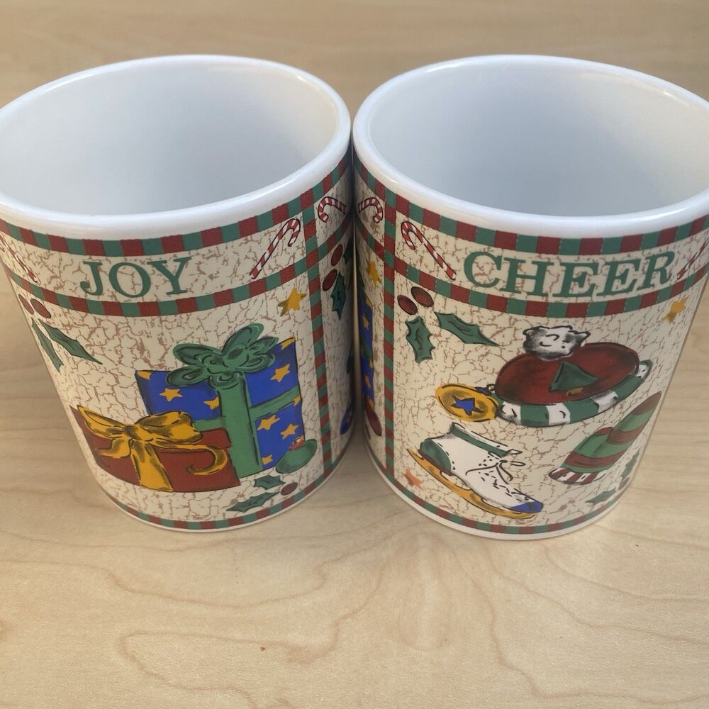 Van Beers Mugs Limited Christmas Riviera Signature Cheer Joy VTG 1997 Set of 2